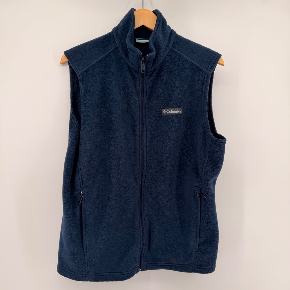 Columbia Fleece Vest Mens Medium Navy Blue Steens Mountain Full Zip Sleeveless